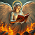 Poetry: In the crucible of flame, where embers whisper secrets old,  Sits the seraph, winged in white,...